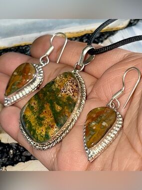 Rhyolite Jasper Pendant & Earrings